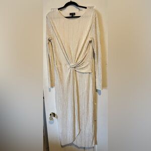 Wukogals Ivory with metallic accents Long-Sleeve Knot-Front Midi Dress